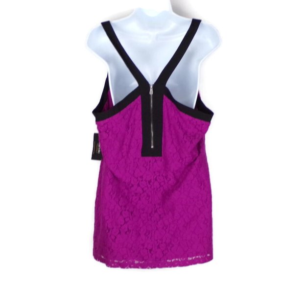 Nicole By Nicole Miller Lace Sleeveless Top Posh Pink Black Large  0890 - Picture 3 of 7